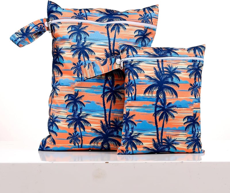 CoolaPeach 2 Pcs Wet Bags Waterproof Reusable Zippered Pocket Cloth Diaper Bag for Travel Beach Pool Swim, Baby Diapers,Gym Yoga Wet Clothes,Swimsuit,water wipes (Coconut tree) - Image 3